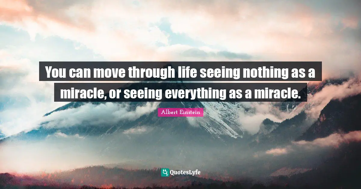You can move through life seeing nothing as a miracle, or seeing everything as a miracle.
