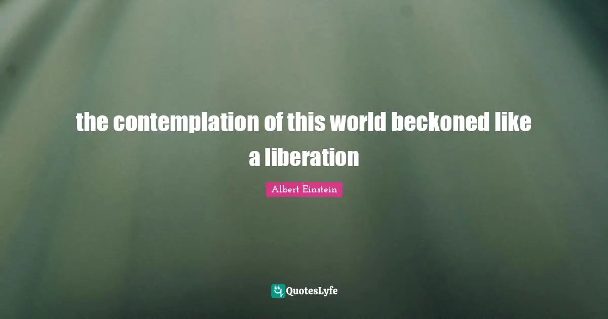 the contemplation of this world beckoned like a liberation
