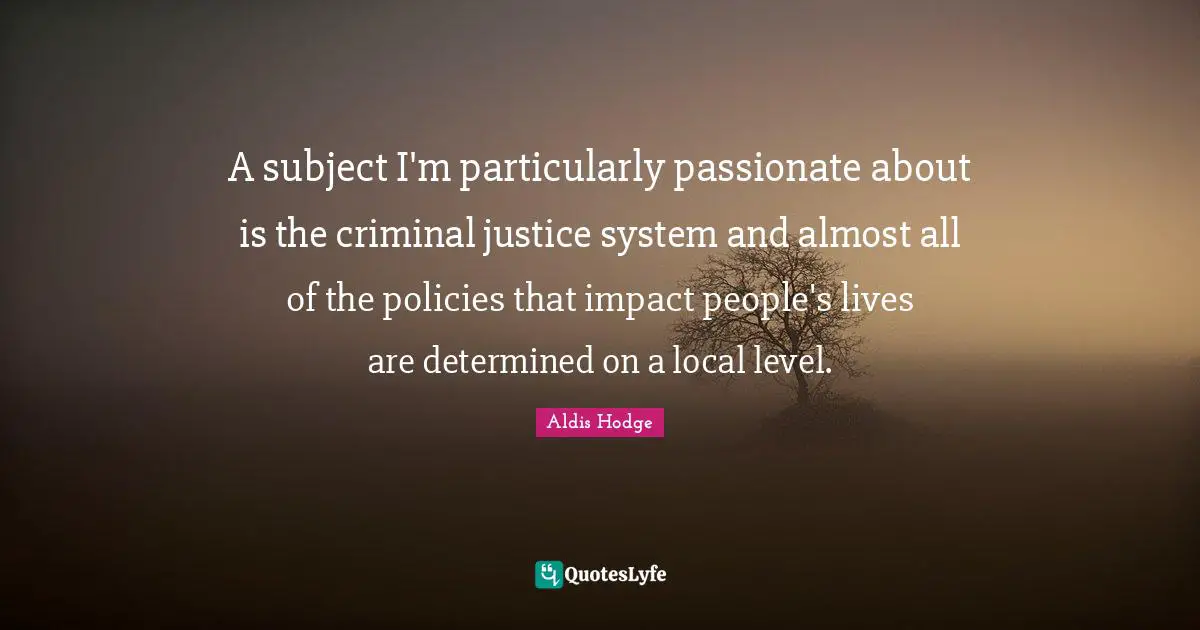 A subject I'm particularly passionate about is the criminal justice system and almost all of the policies that impact people's lives are determined on a local level.