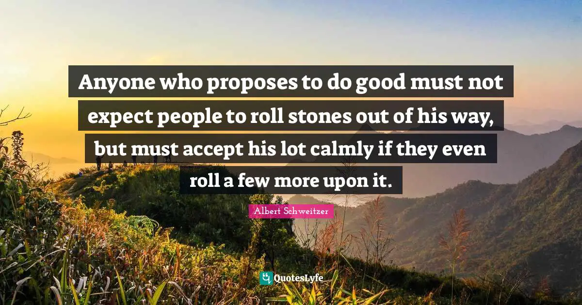Anyone who proposes to do good must not expect people to roll stones out of his way, but must accept his lot calmly if they even roll a few more upon it.