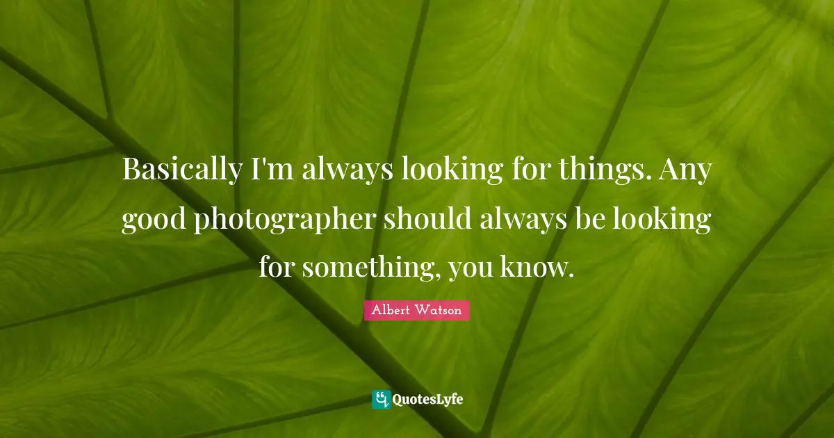 Basically I'm always looking for things. Any good photographer should always be looking for something, you know.