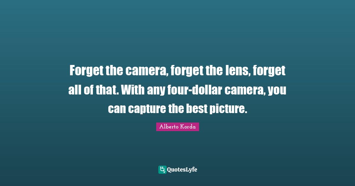 Dollars Quotes: "Forget the camera, forget the lens, forget all of that. With any four-dollar camera, you can capture the best picture."