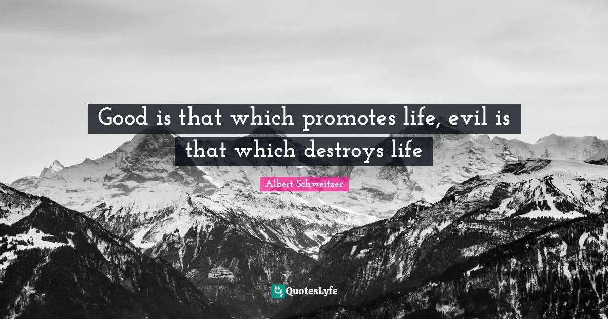 Good is that which promotes life, evil is that which destroys life