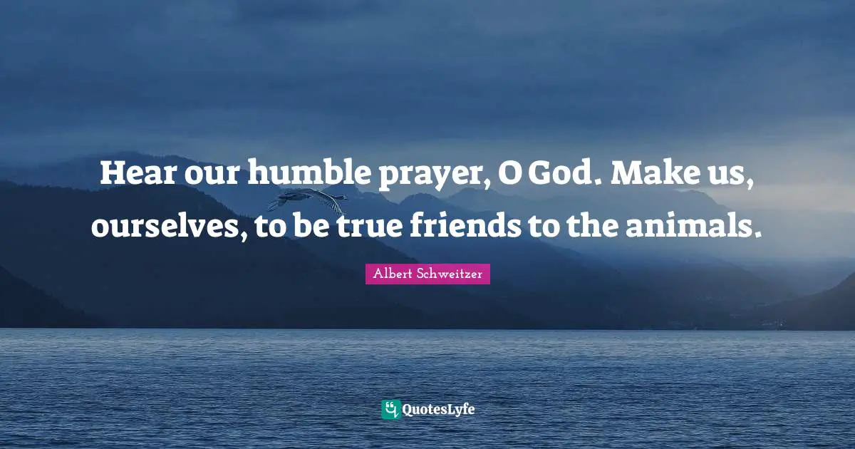 Hear our humble prayer, O God. Make us, ourselves, to be true friends to the animals.