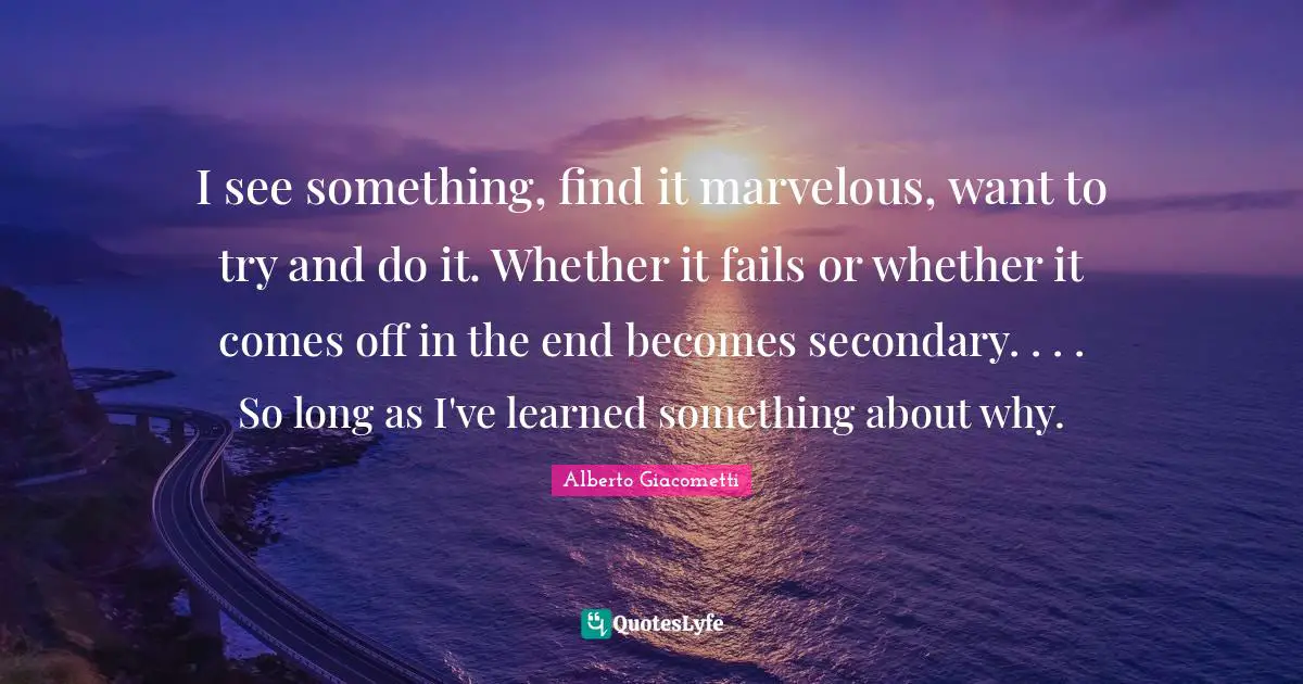 I Ve Learned Quotes: "I see something, find it marvelous, want to try and do it. Whether it fails or whether it comes off in the end becomes secondary. . . . So long as I've learned something about why."