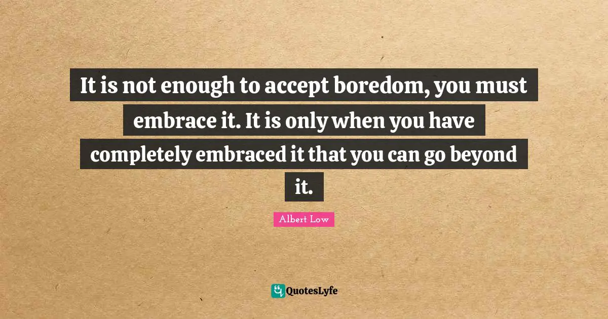 It is not enough to accept boredom, you must embrace it. It is only when you have completely embraced it that you can go beyond it.
