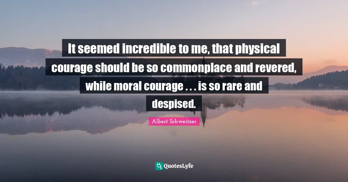 It seemed incredible to me, that physical courage should be so commonplace and revered, while moral courage . . . is so rare and despised.
