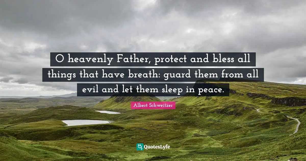 O heavenly Father, protect and bless all things that have breath: guard them from all evil and let them sleep in peace.