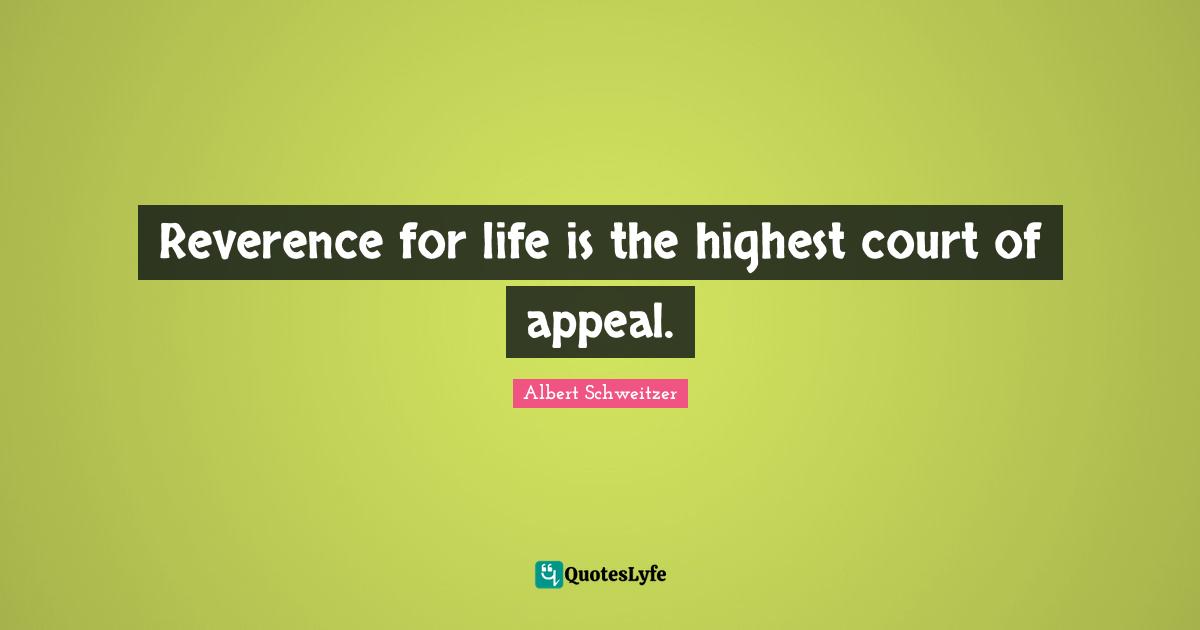 Reverence for life is the highest court of appeal.