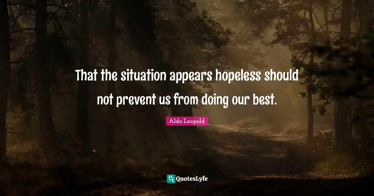 That the situation appears hopeless should not prevent us from doing our best.