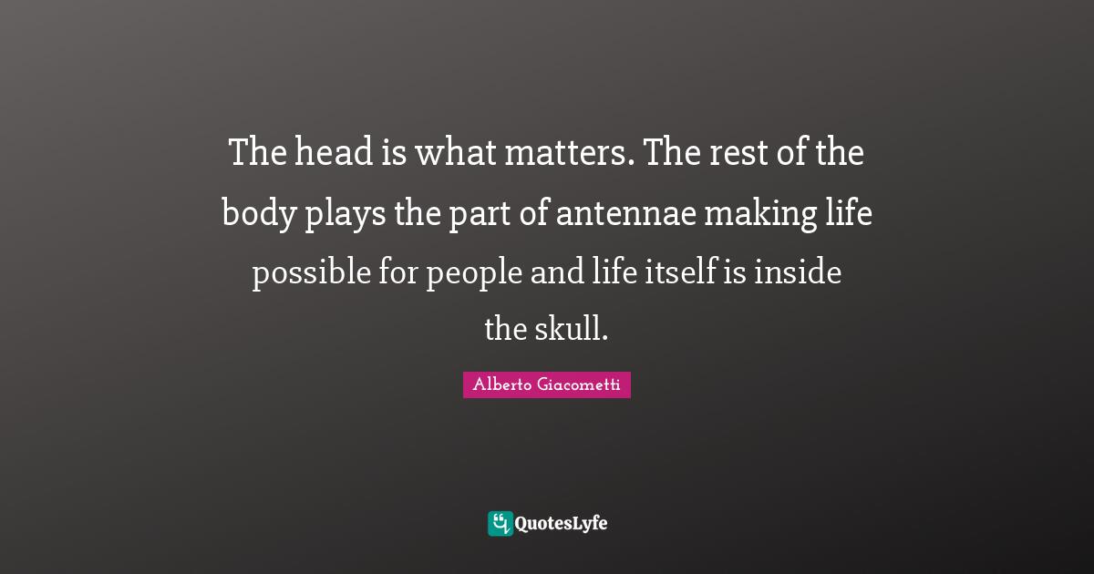 The head is what matters. The rest of the body plays the part of antennae making life possible for people and life itself is inside the skull.