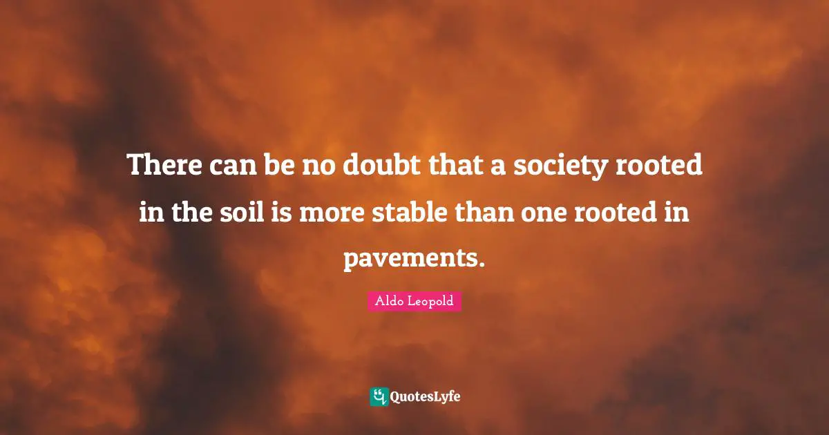 Stable Quotes: "There can be no doubt that a society rooted in the soil is more stable than one rooted in pavements."