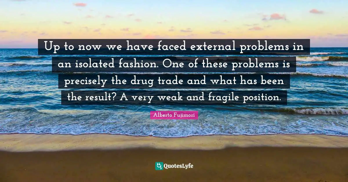 Up to now we have faced external problems in an isolated fashion. One of these problems is precisely the drug trade and what has been the result? A very weak and fragile position.