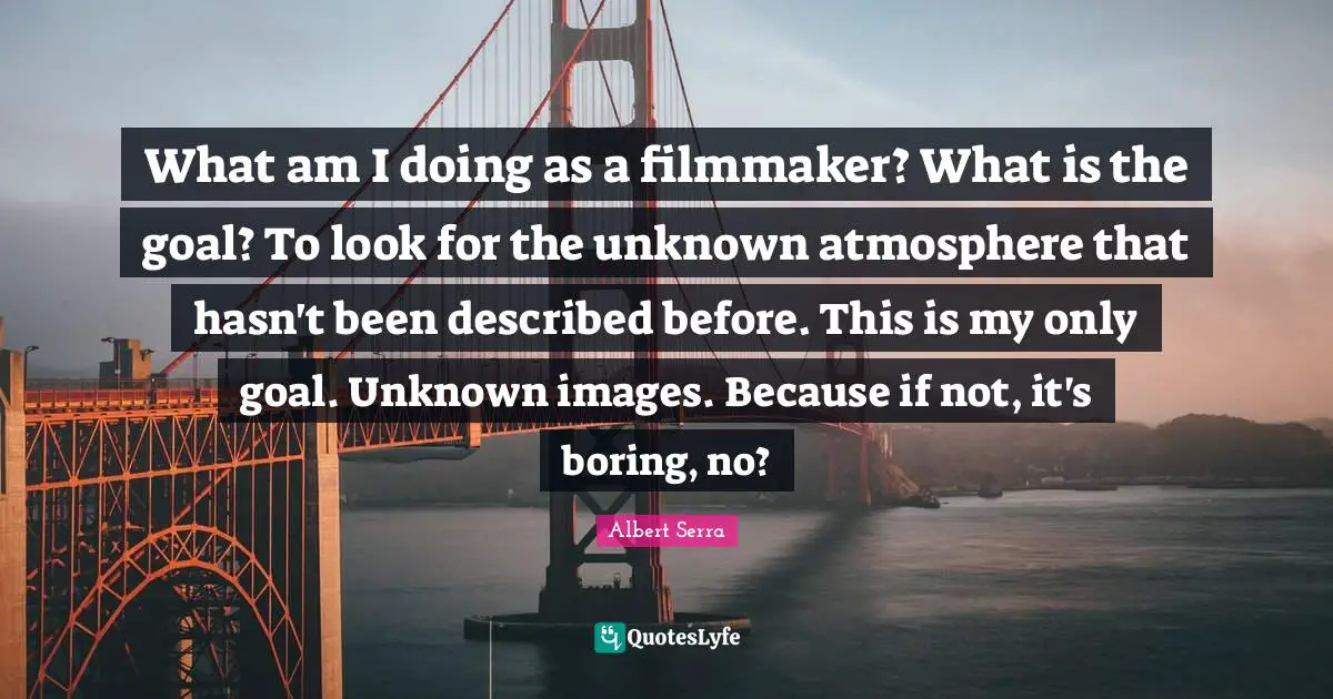 What am I doing as a filmmaker? What is the goal? To look for the unknown atmosphere that hasn't been described before. This is my only goal. Unknown images. Because if not, it's boring, no?