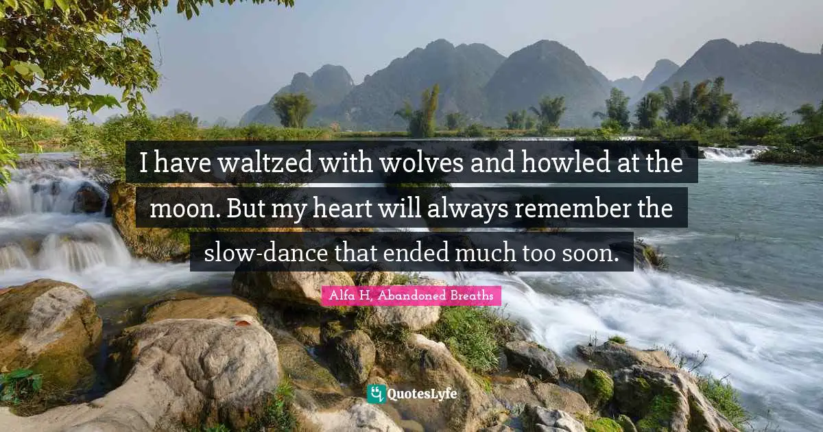 I have waltzed with wolves and howled at the moon. But my heart will always remember the slow-dance that ended much too soon.