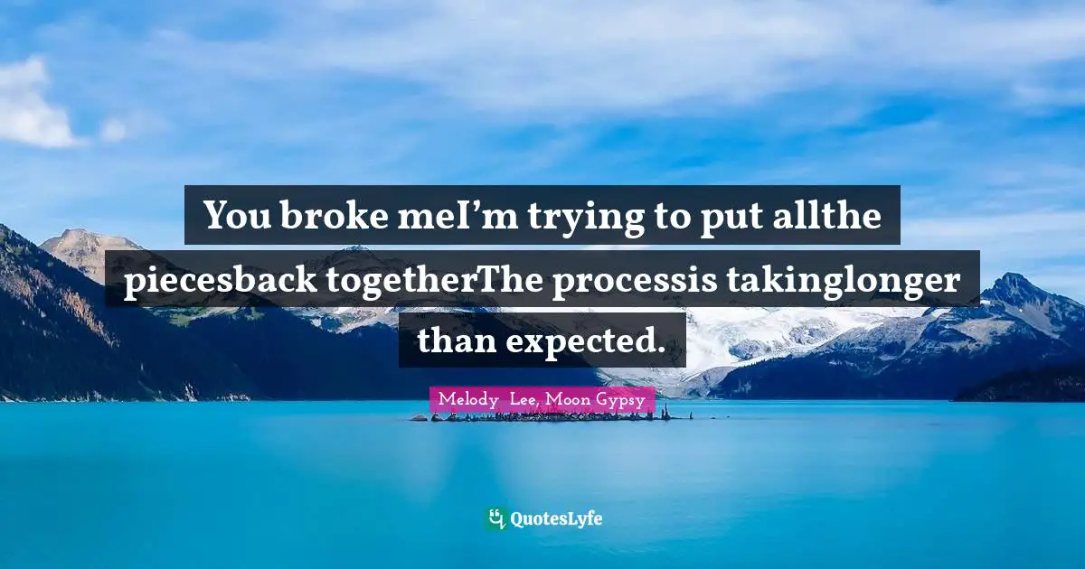You broke meI’m trying to put allthe piecesback togetherThe processis takinglonger than expected.