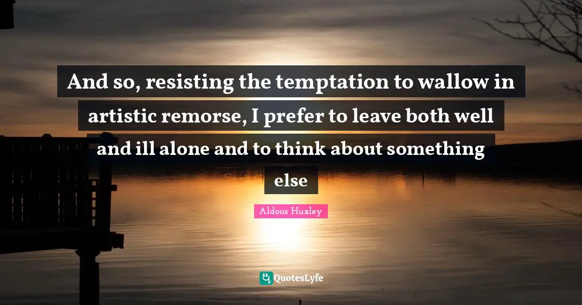 And so, resisting the temptation to wallow in artistic remorse, I prefer to leave both well and ill alone and to think about something else