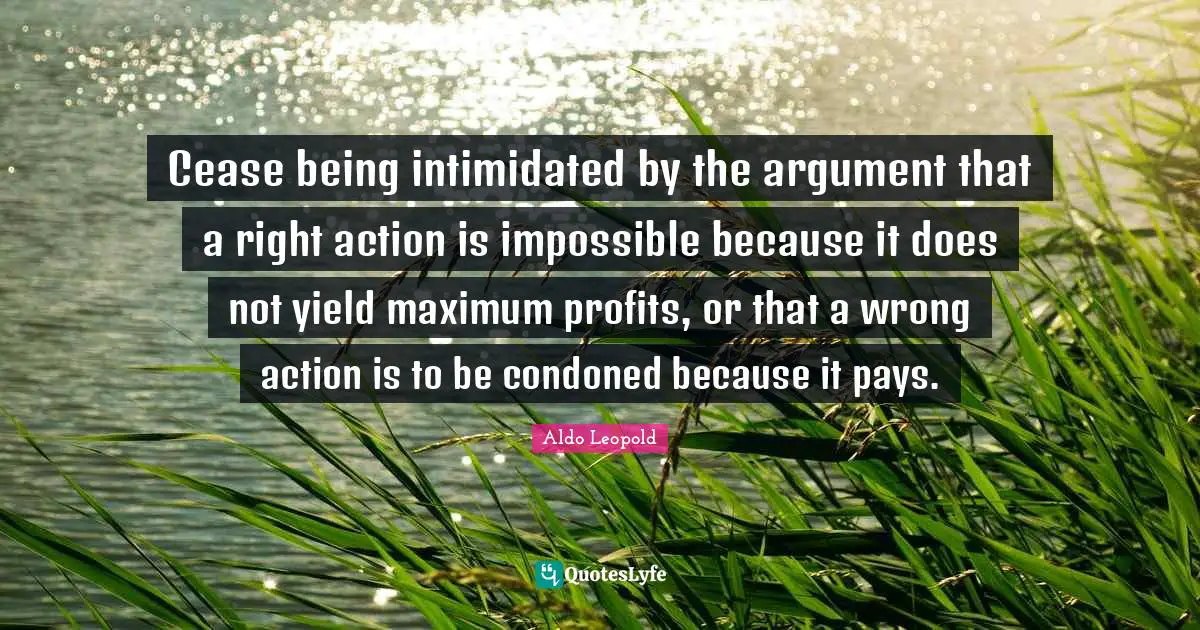 Cease being intimidated by the argument that a right action is impossible because it does not yield maximum profits, or that a wrong action is to be condoned because it pays.