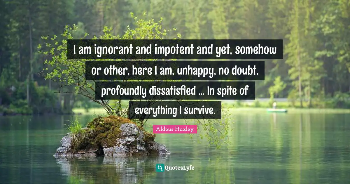 I am ignorant and impotent and yet, somehow or other, here I am, unhappy, no doubt, profoundly dissatisfied ... In spite of everything I survive.
