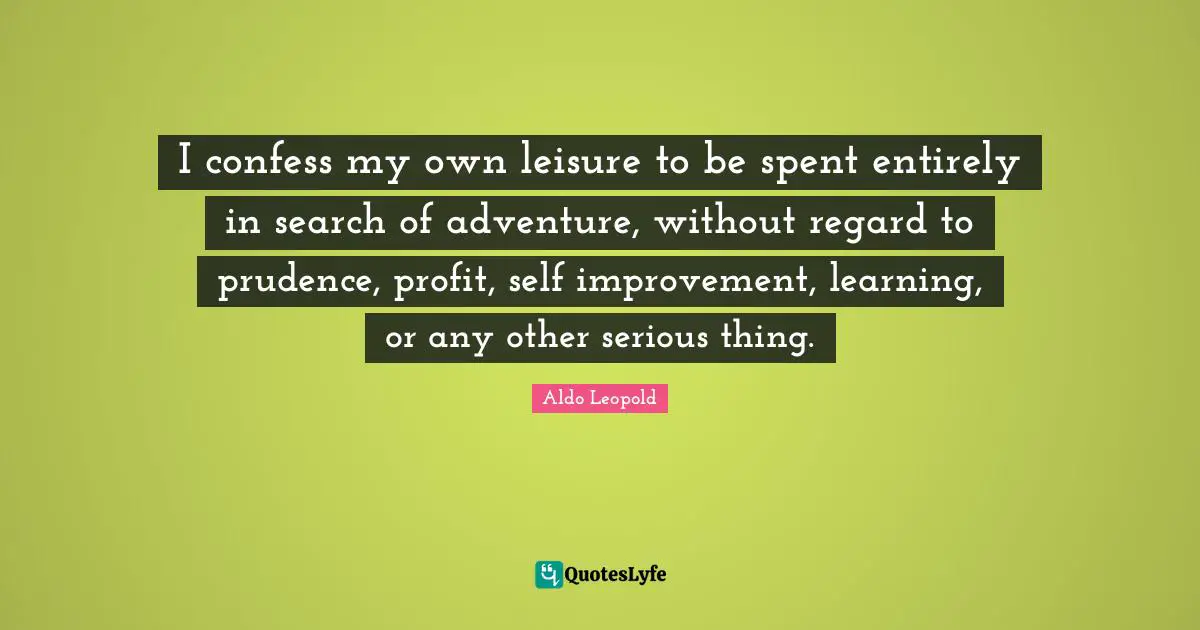 I confess my own leisure to be spent entirely in search of adventure, without regard to prudence, profit, self improvement, learning, or any other serious thing.