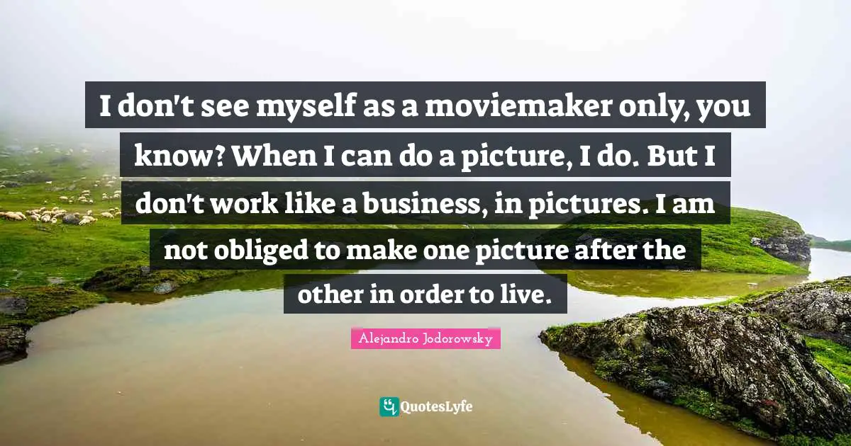 I don't see myself as a moviemaker only, you know? When I can do a picture, I do. But I don't work like a business, in pictures. I am not obliged to make one picture after the other in order to live.