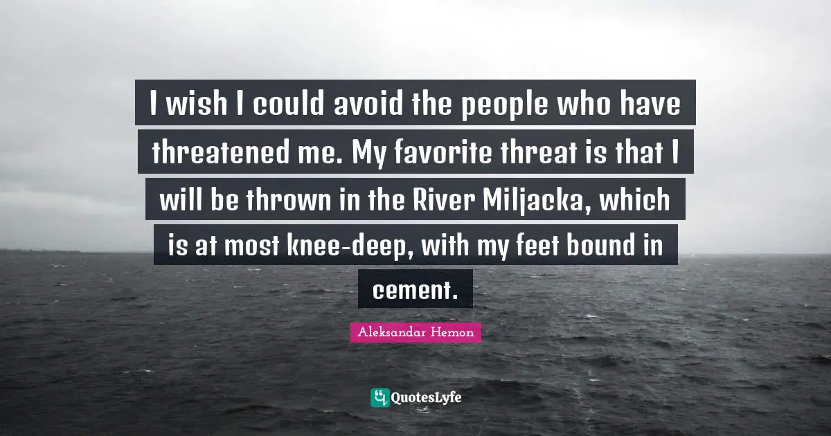 I wish I could avoid the people who have threatened me. My favorite threat is that I will be thrown in the River Miljacka, which is at most knee-deep, with my feet bound in cement.