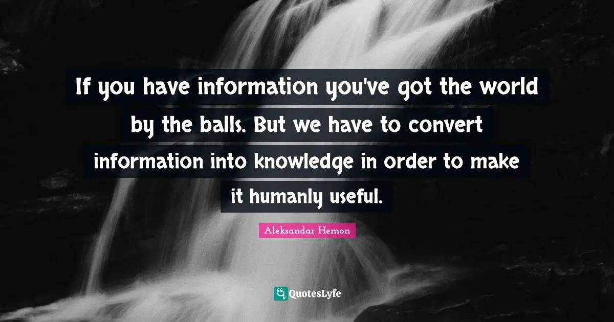If you have information you've got the world by the balls. But we have to convert information into knowledge in order to make it humanly useful.