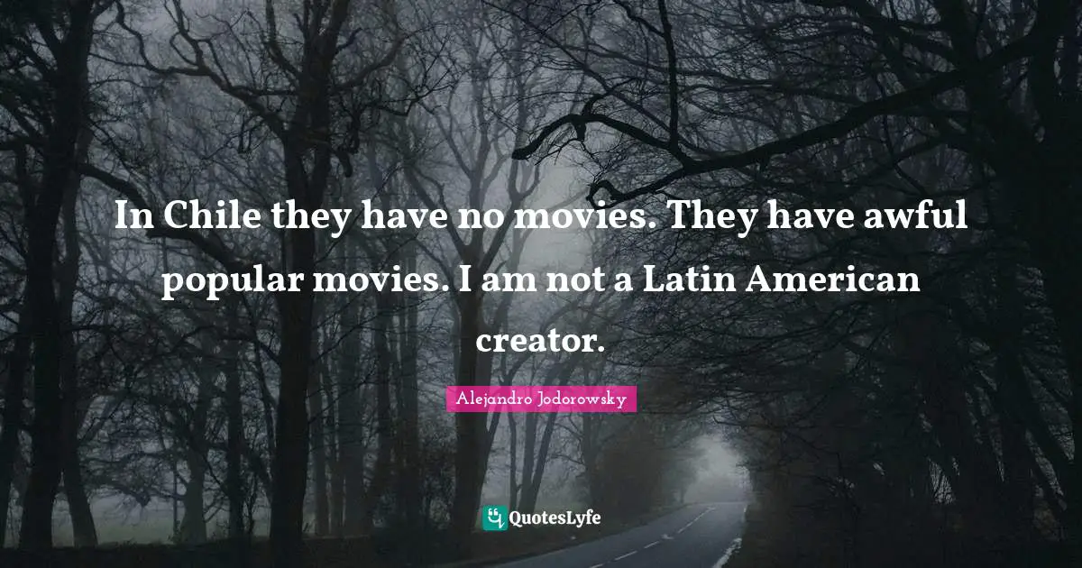 In Chile they have no movies. They have awful popular movies. I am not a Latin American creator.