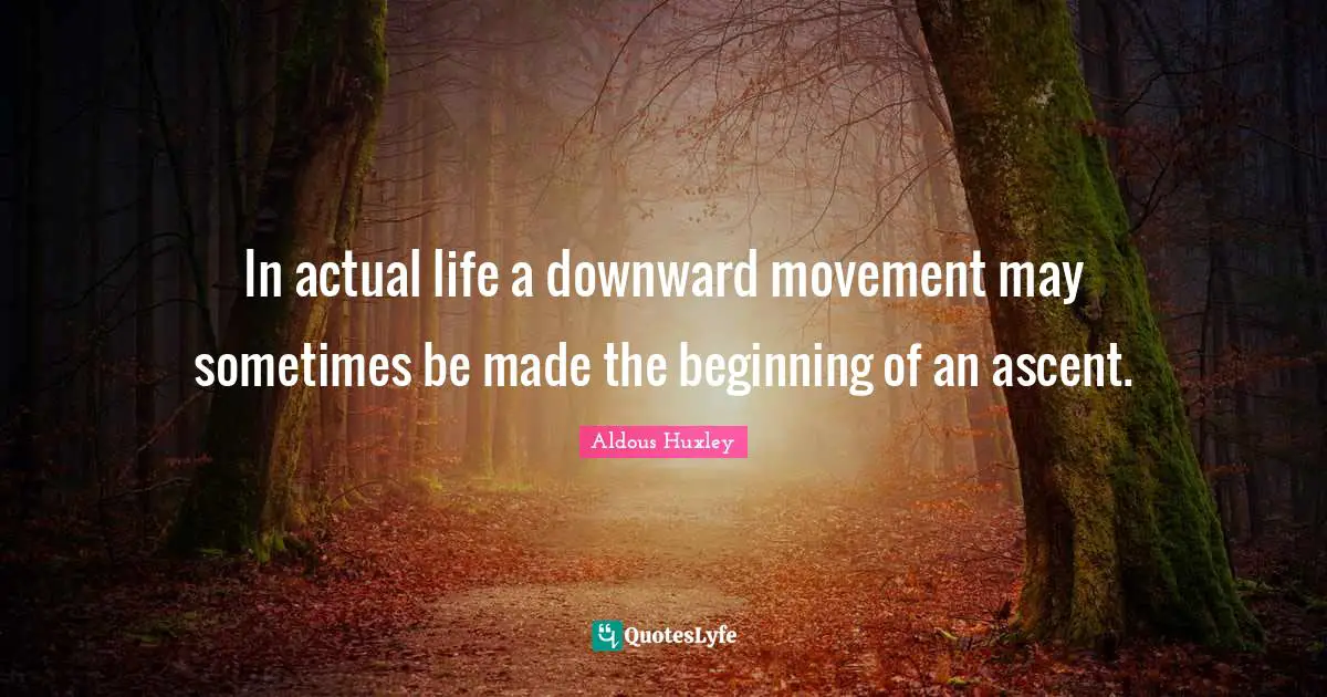 In actual life a downward movement may sometimes be made the beginning of an ascent.