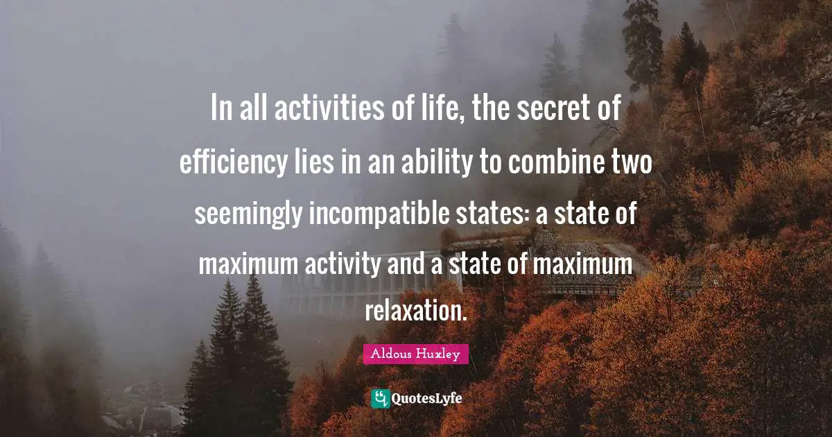 In all activities of life, the secret of efficiency lies in an ability to combine two seemingly incompatible states: a state of maximum activity and a state of maximum relaxation.