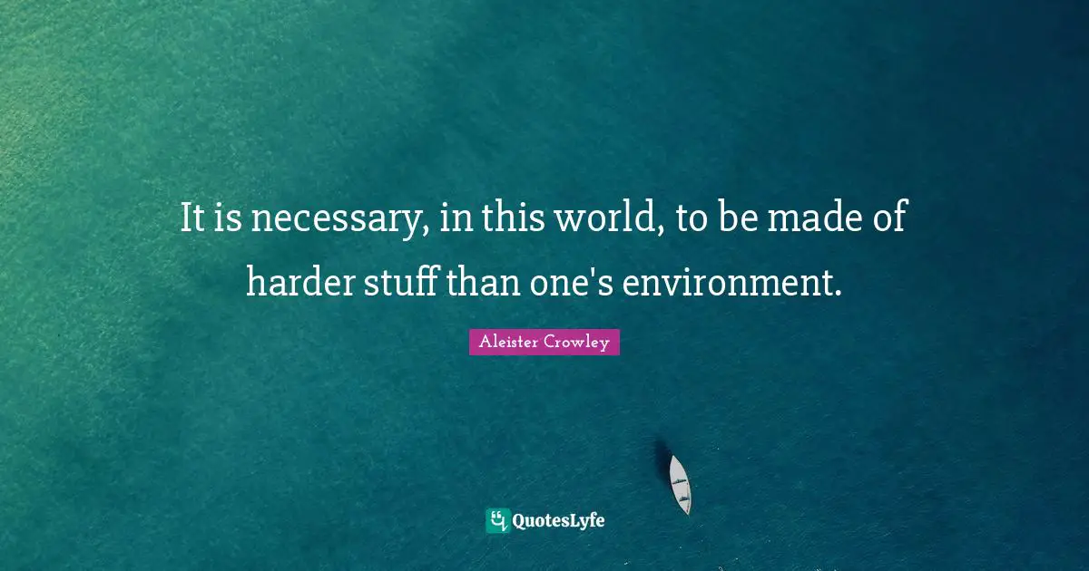 It is necessary, in this world, to be made of harder stuff than one's environment.