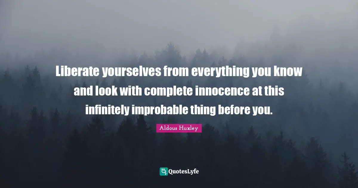 Liberate yourselves from everything you know and look with complete innocence at this infinitely improbable thing before you.