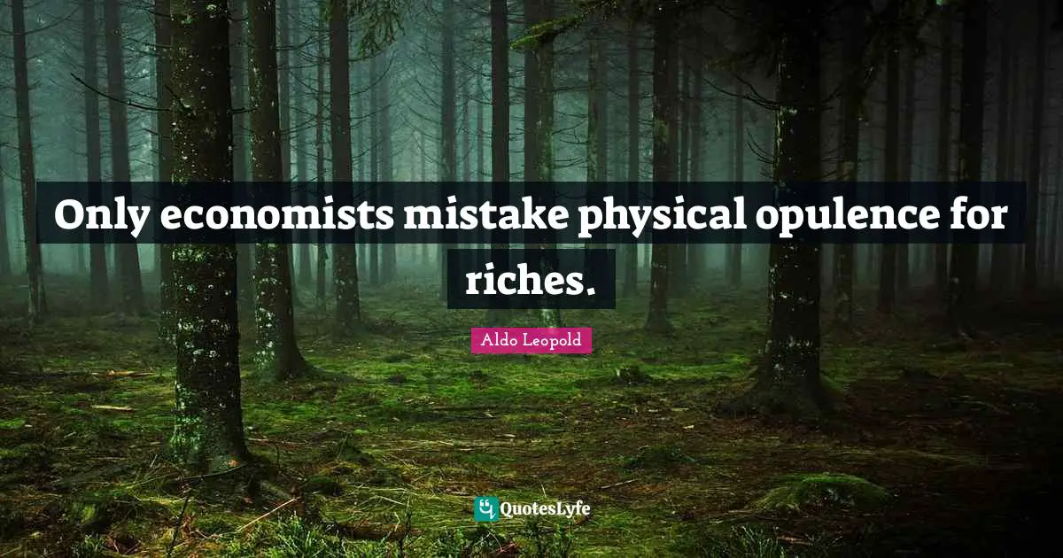 Only economists mistake physical opulence for riches.