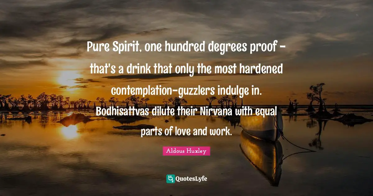 Pure Spirit, one hundred degrees proof - that's a drink that only the most hardened contemplation-guzzlers indulge in. Bodhisattvas dilute their Nirvana with equal parts of love and work.
