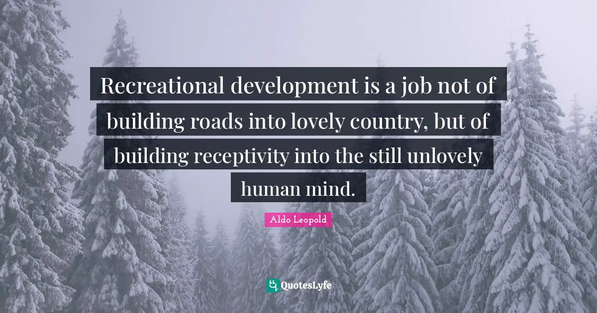 Recreational development is a job not of building roads into lovely country, but of building receptivity into the still unlovely human mind.