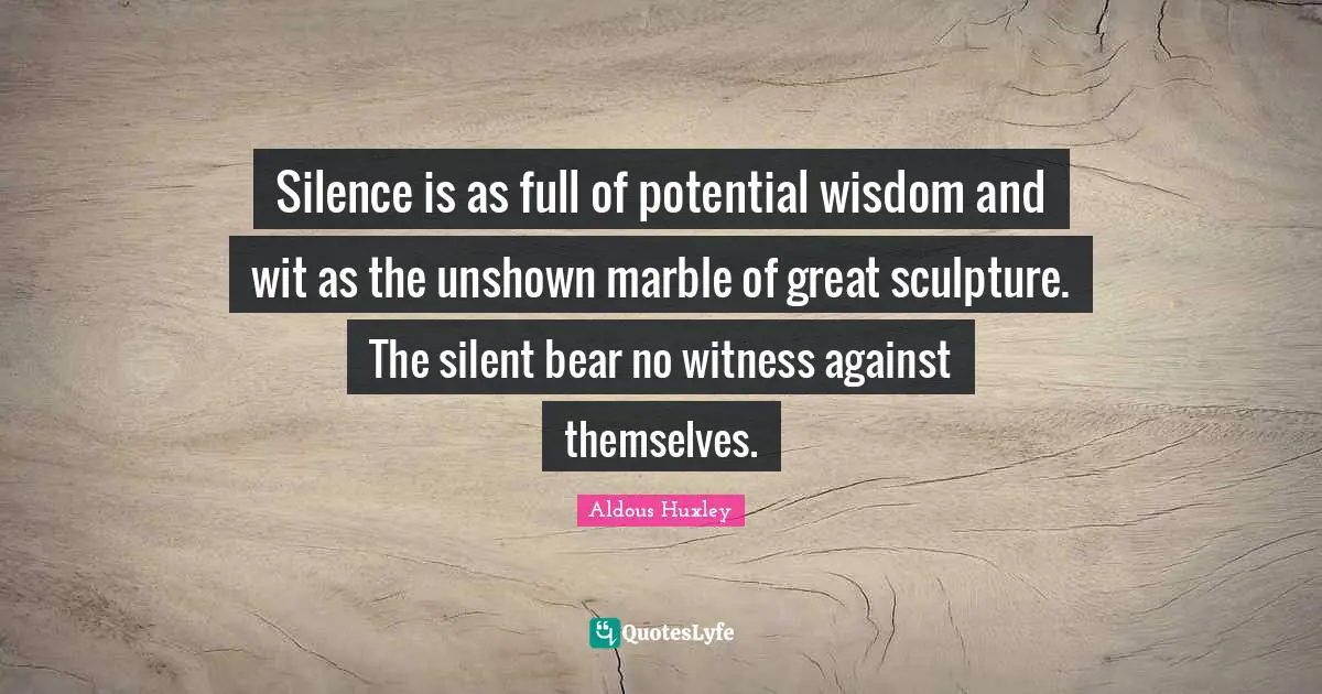Silence is as full of potential wisdom and wit as the unshown marble of great sculpture. The silent bear no witness against themselves.