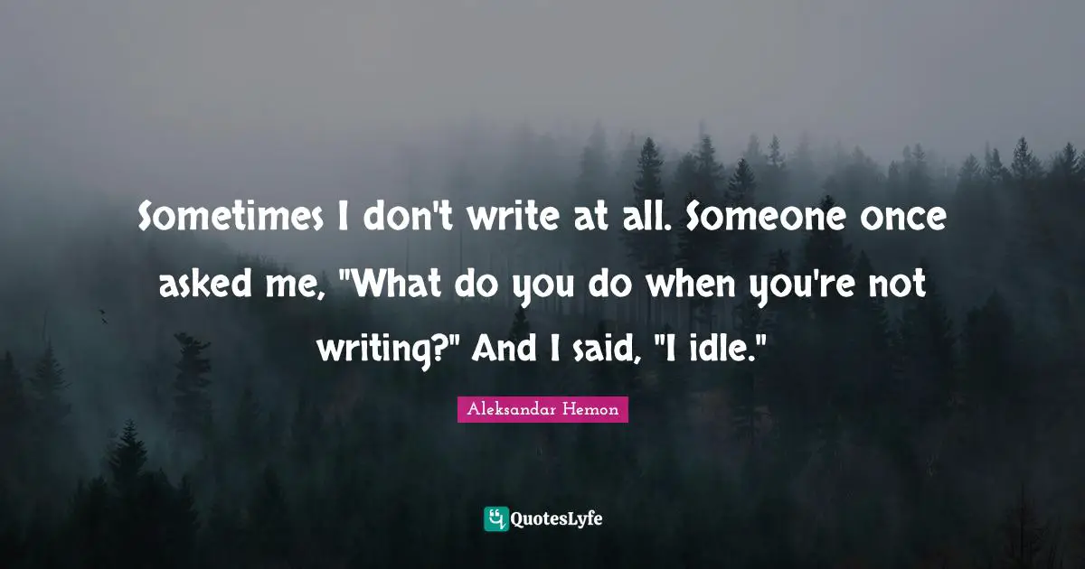 Sometimes I don't write at all. Someone once asked me, "What do you do when you're not writing?" And I said, "I idle."