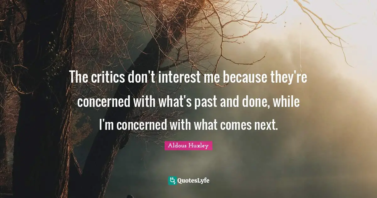 The critics don't interest me because they're concerned with what's past and done, while I'm concerned with what comes next.