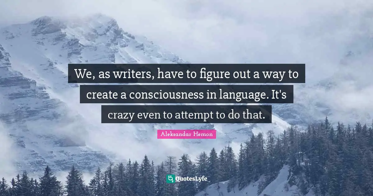 We, as writers, have to figure out a way to create a consciousness in language. It's crazy even to attempt to do that.