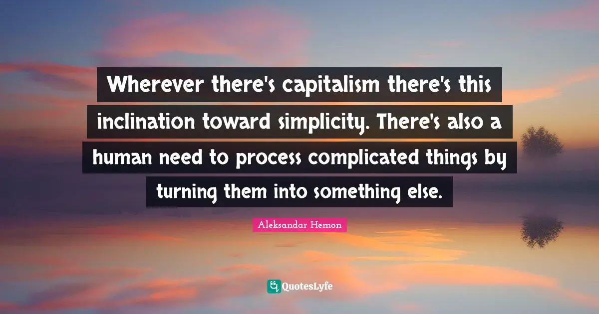 Wherever there's capitalism there's this inclination toward simplicity. There's also a human need to process complicated things by turning them into something else.