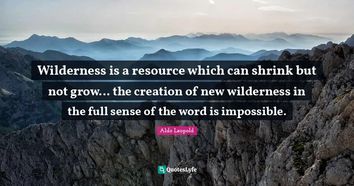 Wilderness is a resource which can shrink but not grow... the creation of new wilderness in the full sense of the word is impossible.