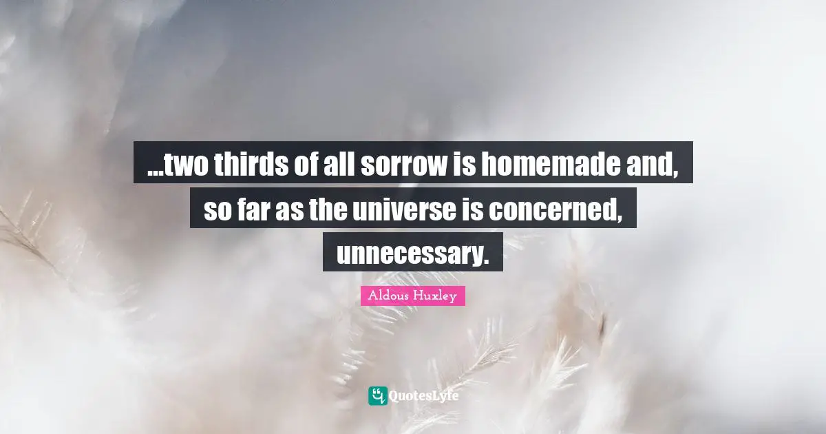 ...two thirds of all sorrow is homemade and, so far as the universe is concerned, unnecessary.