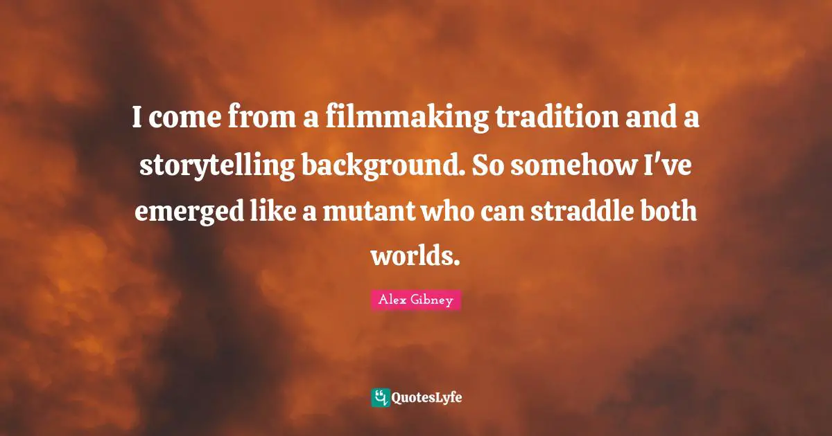 I come from a filmmaking tradition and a storytelling background. So somehow I've emerged like a mutant who can straddle both worlds.
