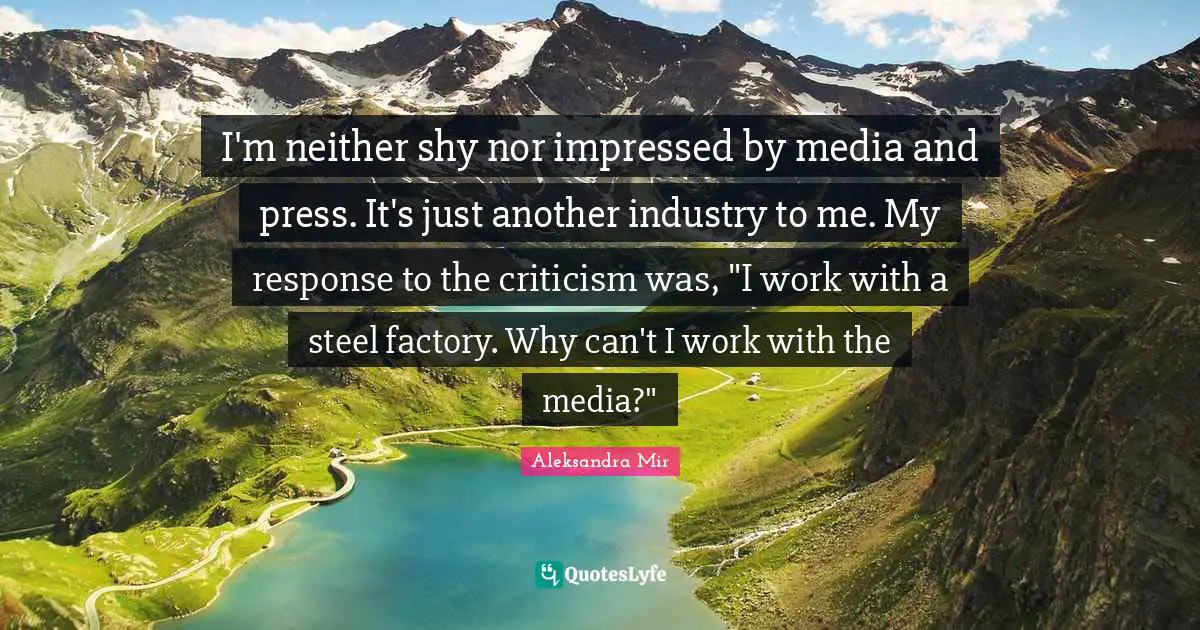 I'm neither shy nor impressed by media and press. It's just another industry to me. My response to the criticism was, "I work with a steel factory. Why can't I work with the media?"