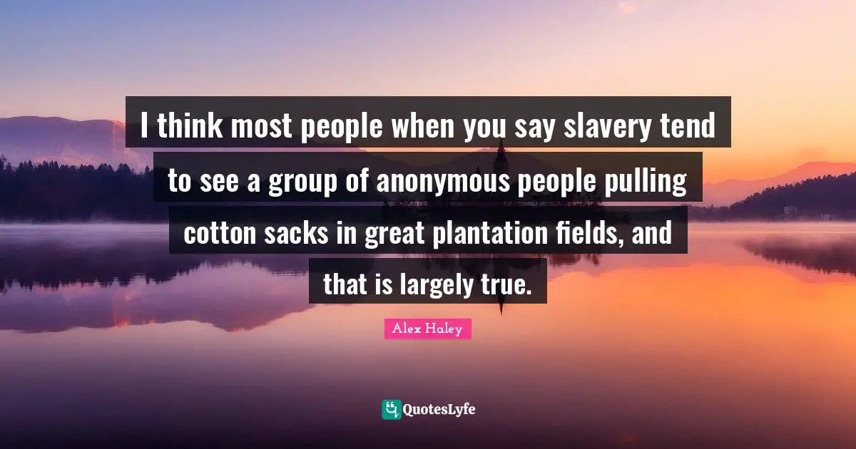 I think most people when you say slavery tend to see a group of anonymous people pulling cotton sacks in great plantation fields, and that is largely true.