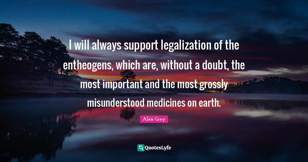 I will always support legalization of the entheogens, which are, without a doubt, the most important and the most grossly misunderstood medicines on earth.