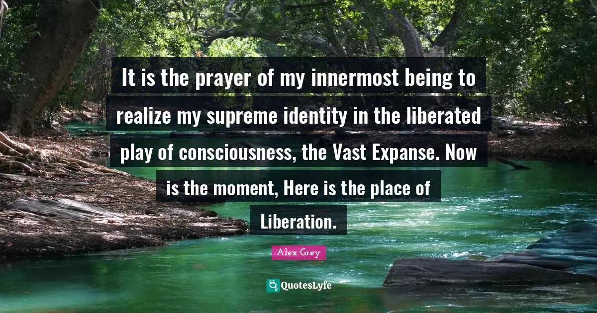 It is the prayer of my innermost being to realize my supreme identity in the liberated play of consciousness, the Vast Expanse. Now is the moment, Here is the place of Liberation.