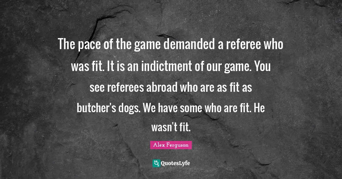 Referee Quotes: "The pace of the game demanded a referee who was fit. It is an indictment of our game. You see referees abroad who are as fit as butcher's dogs. We have some who are fit. He wasn't fit."