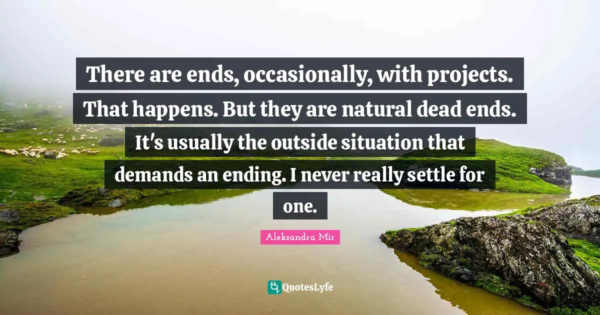 There are ends, occasionally, with projects. That happens. But they are natural dead ends. It's usually the outside situation that demands an ending. I never really settle for one.