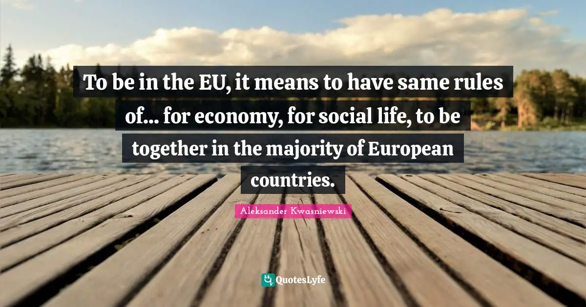To be in the EU, it means to have same rules of... for economy, for social life, to be together in the majority of European countries.